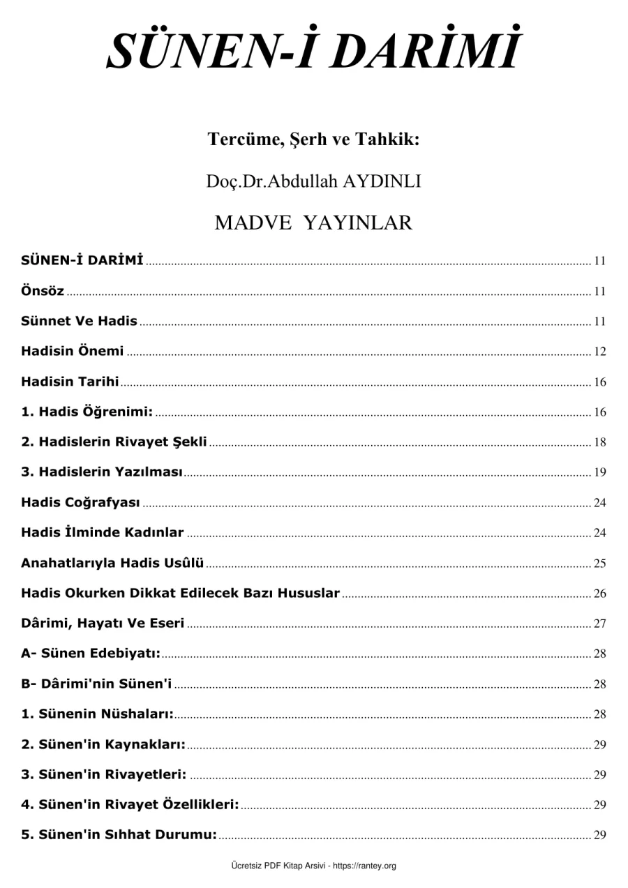 SÜNEN İ DARİMİ Ebu Abdulmumin Tekin Mıhçı kapak görseli