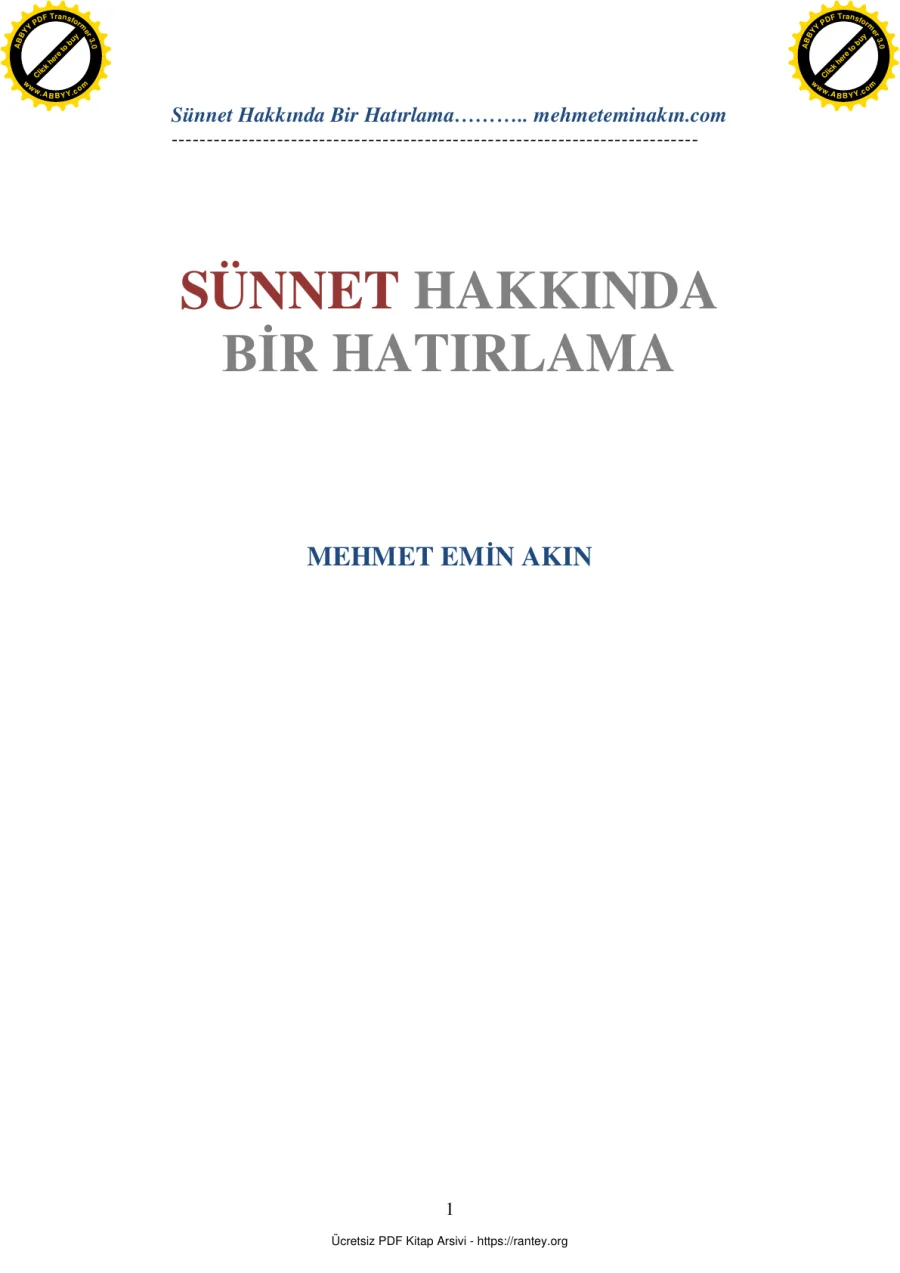 SÜNNET HAKKINDA BIR HATIRLAMA MEHMET EMIN AKIN Ebu Abdulmumin Tekin Mıhçı kapak görseli