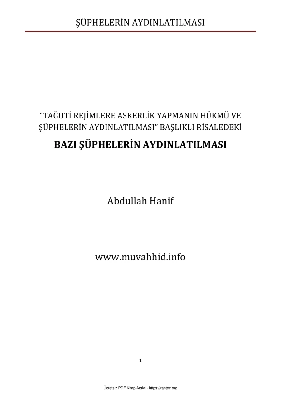 ŞÜPHELERİN AYDINLATILMASI Ebu Abdulmumin Tekin Mıhçı kapak görseli
