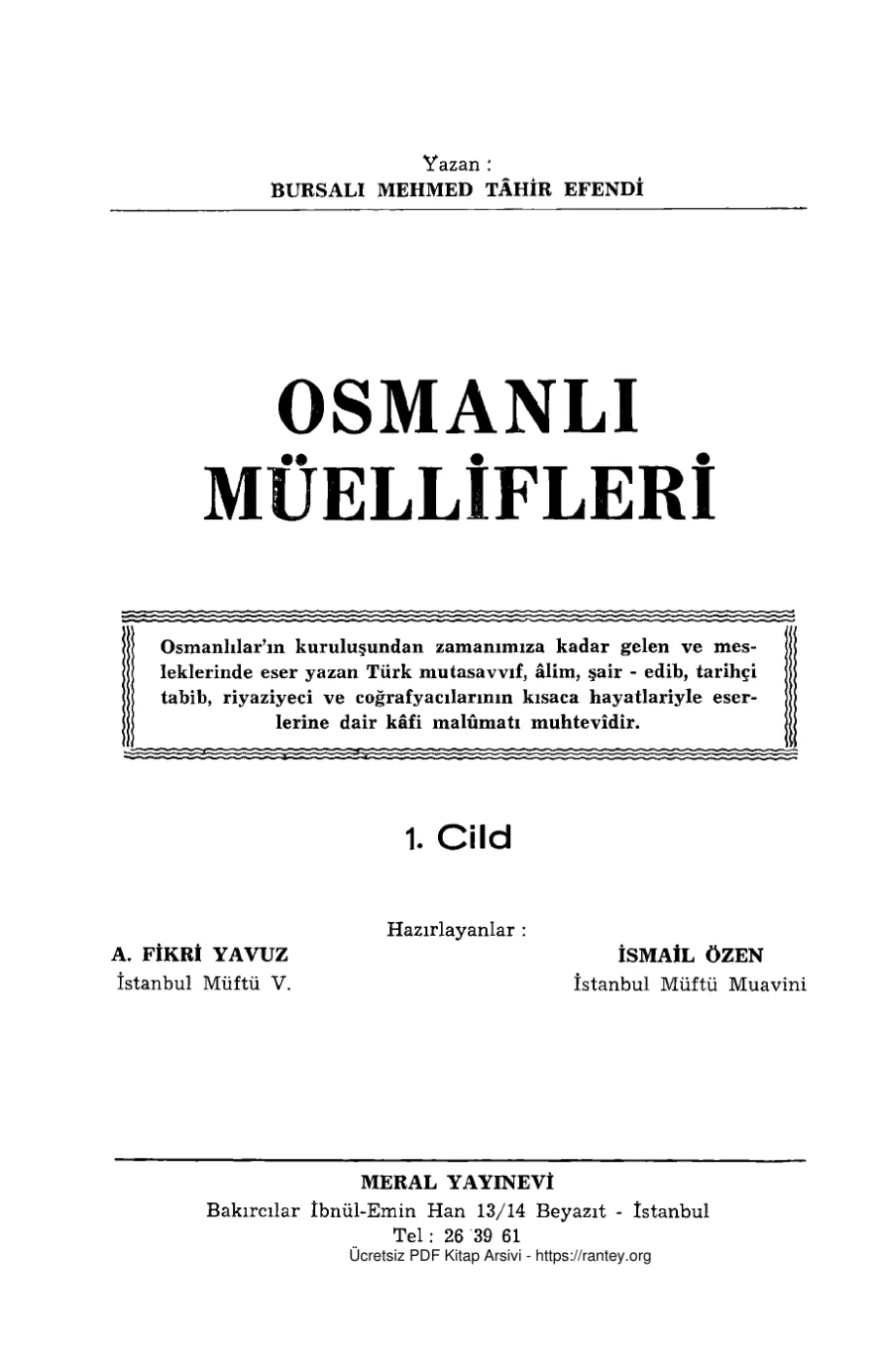 Tahir Osmanli Muellifleri I kapak görseli