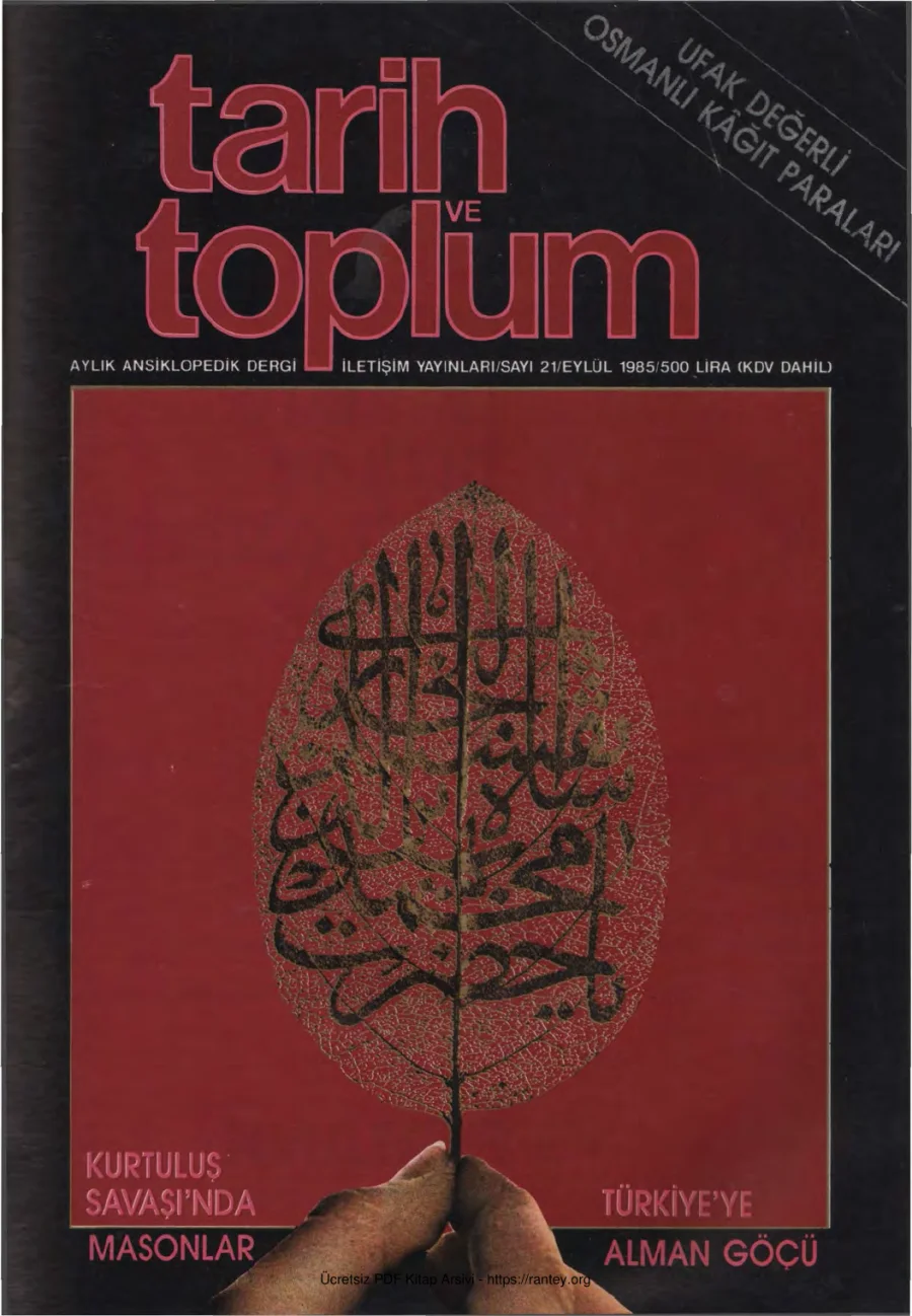Tarih ve Toplum Sayı 021 - Eylül 1985 kapak görseli