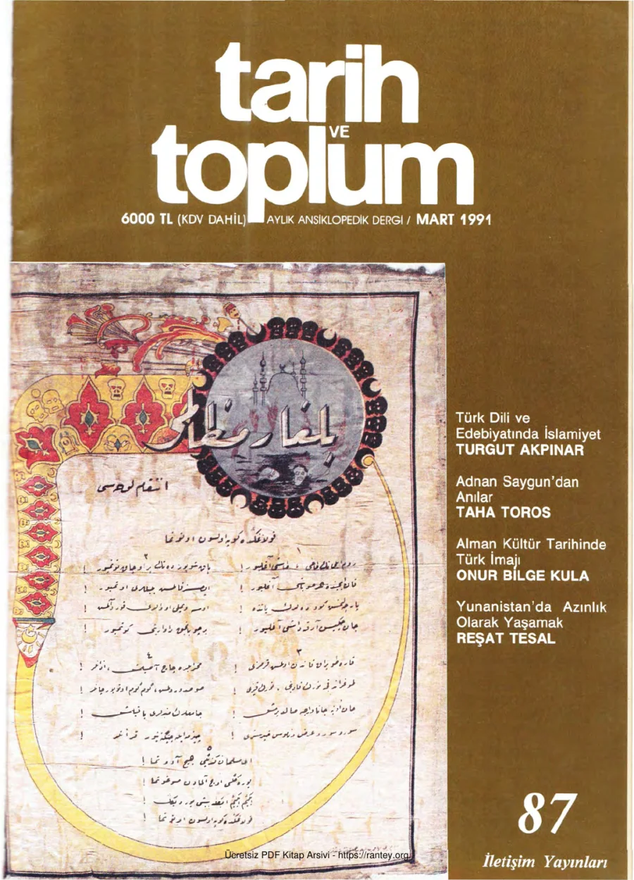 Tarih ve Toplum Sayı 087 kapak görseli