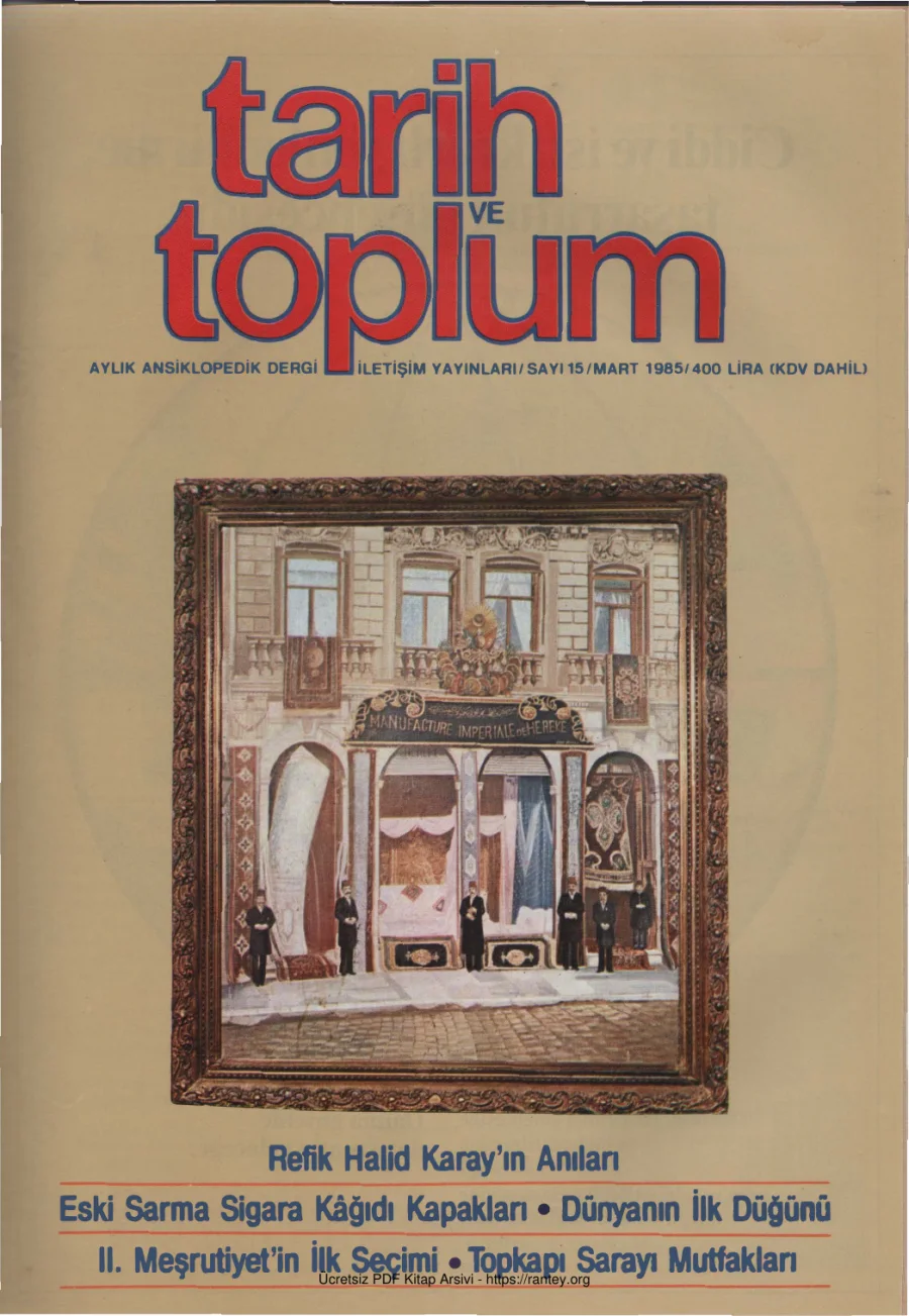 Tarih ve Toplum Sayı 15 Mart 1985 kapak görseli