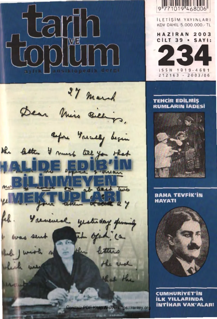 Tarih ve Toplum Sayı 234 - Haziran 2003 kapak görseli