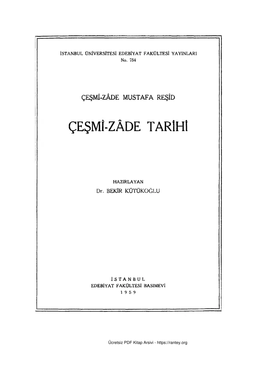 Tarihi Çeşmi Zade Mustafa Reşid kapak görseli