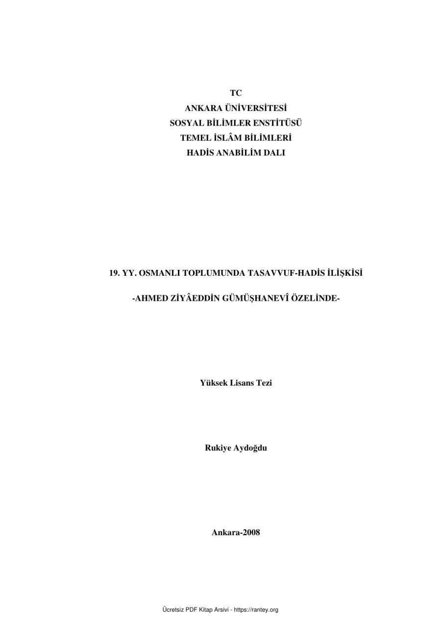 TASAVVUF HADİS İLİŞKİSİ Dr TEZİ Ebu Abdulmumin Tekin Mıhçı kapak görseli