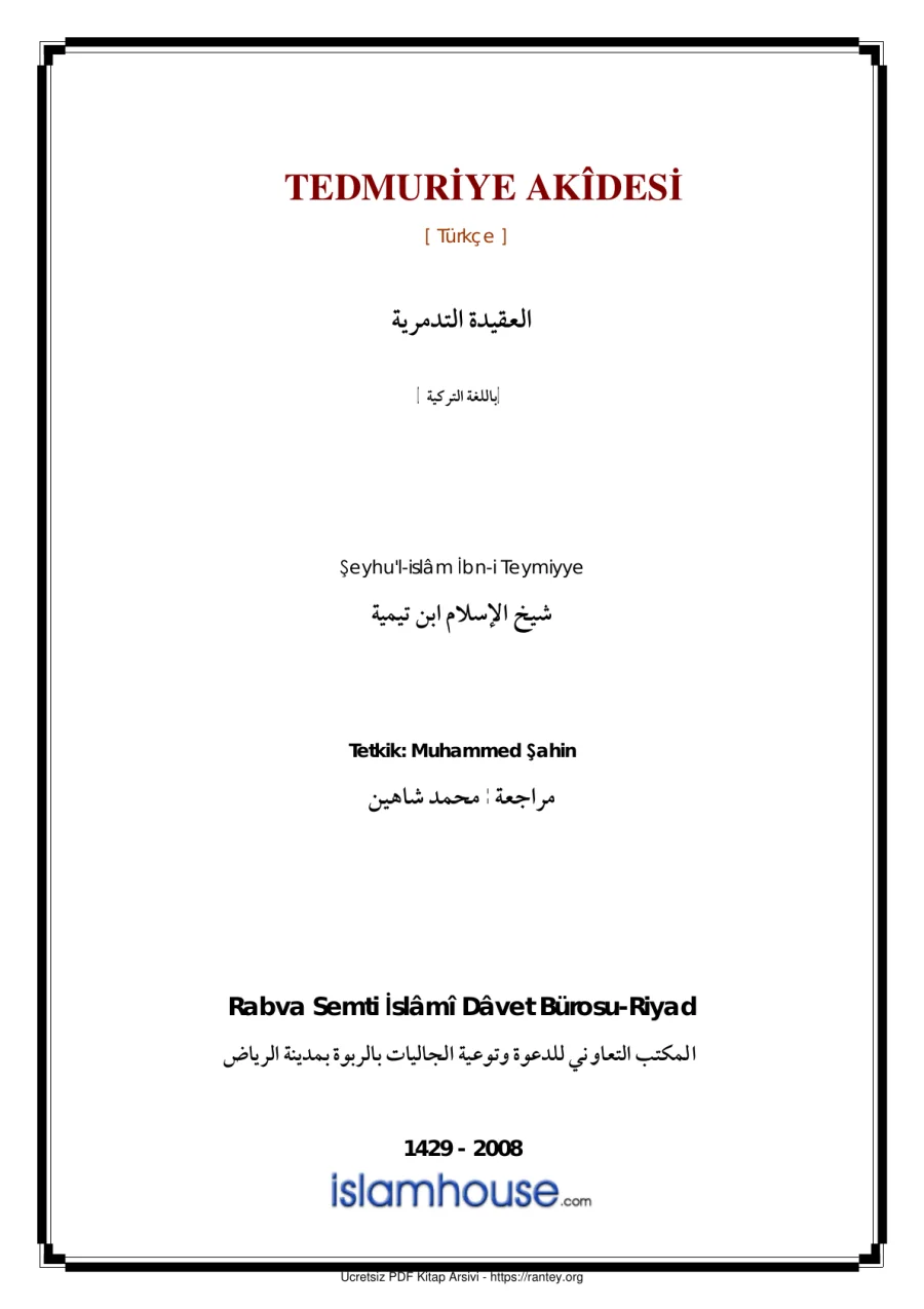 TEDMURİYE AKDESİ ibni teymiyye Ebu Abdulmumin Tekin Mıhçı kapak görseli