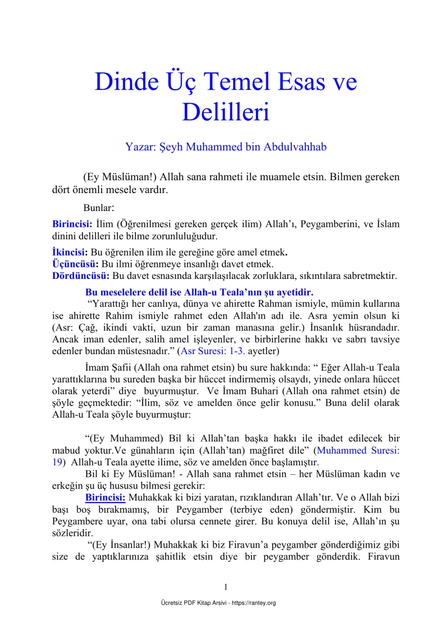 Temel Esas ve Delilleri Muhammed bin Abdulvahhab Ebu Abdulmumin Tekin Mıhçı kapak görseli