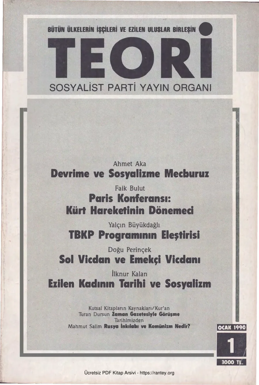 Teori Sayı 001 - Ocak 1990 kapak görseli