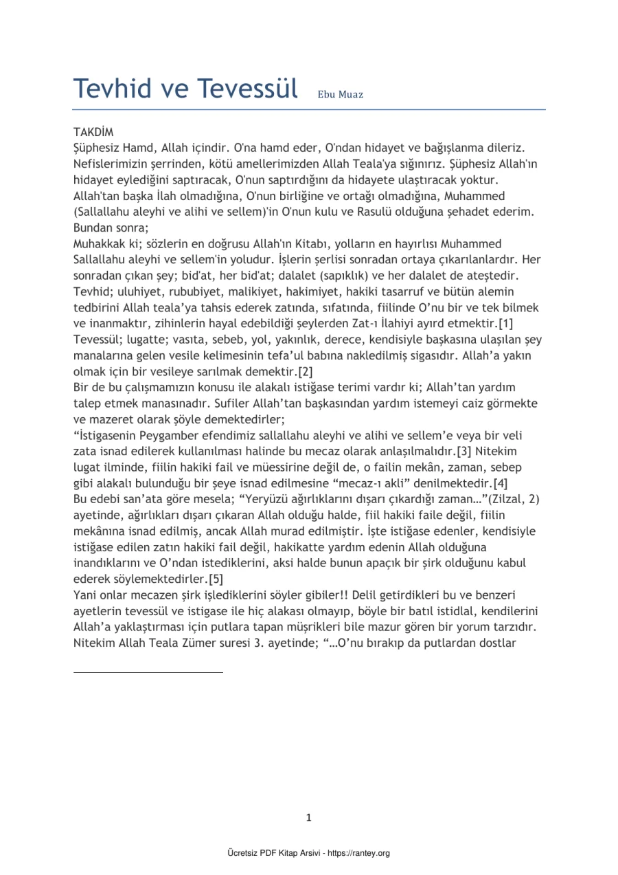 TEVHİD VE TEVESSÜL Ebu Abdulmumin Tekin Mıhçı kapak görseli