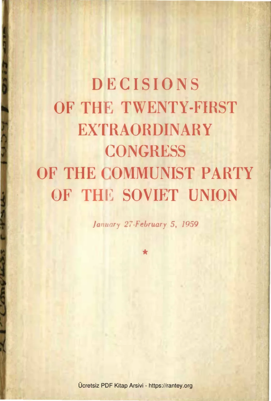 The Twenty Fırst Extraordınary Congress Foreıgn Languages Publıshıng House kapak görseli