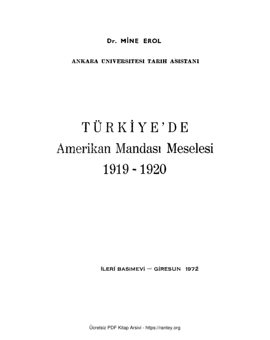 Türkiyede Amerikan Mandası Meselesi 1919 1920 kapak görseli