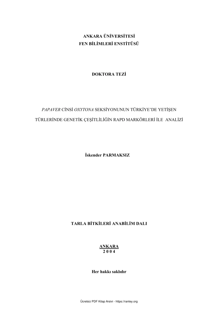 TÜRLERİNDE GENETİK ÇEŞİTLİLİĞİN Dr TEZİ Ebu Abdulmumin Tekin Mıhçı kapak görseli