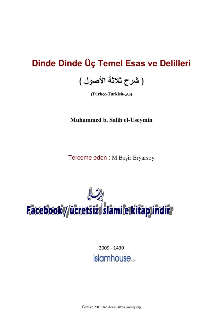 Üç Temel Esas ve Delilleri şerh Muhammed b Salih el Useymin Ebu Abdulmumin Tekin Mıhçı kapak görseli