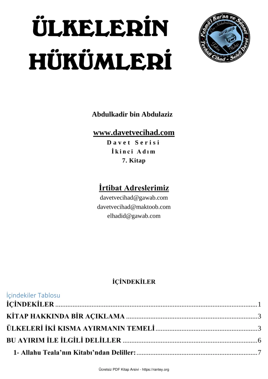 ÜLKELERİN HÜKÜMLERİ Abdulkadir bin Abdulaziz Ebu Abdulmumin Tekin Mıhçı kapak görseli