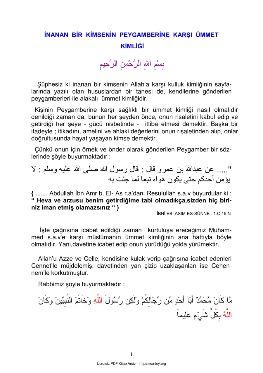 ÜMMET KİMLİĞİ Ebu Abdulmumin Tekin Mıhçı kapak görseli