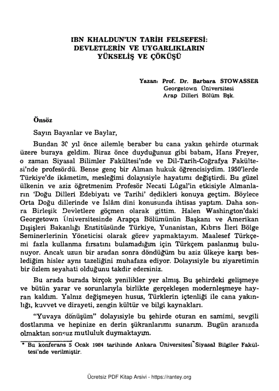 Unat Barbara Stowasser İbn Khaldunun Tarih Felsefesi 5 Ocak 1984 kapak görseli