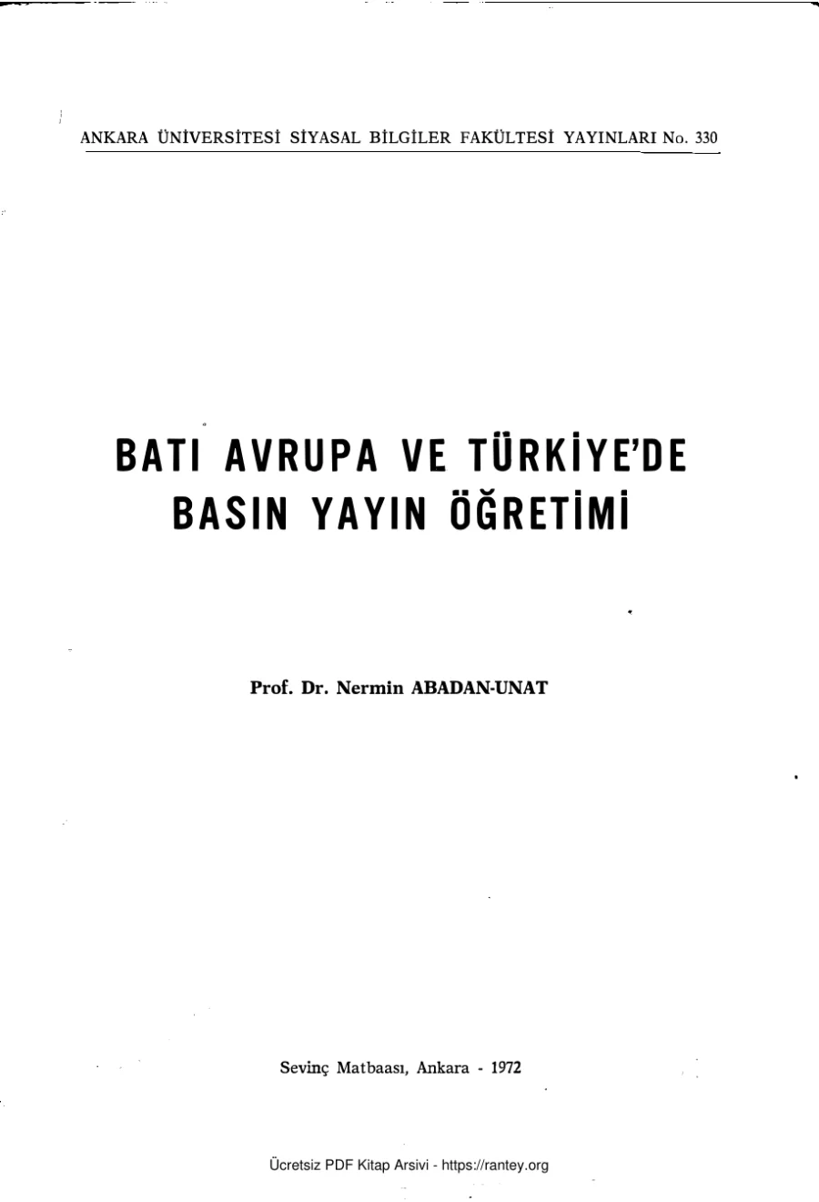 Unat Batı Avrupa ve Türkiyede Basın Yayın Öğretimi kapak görseli