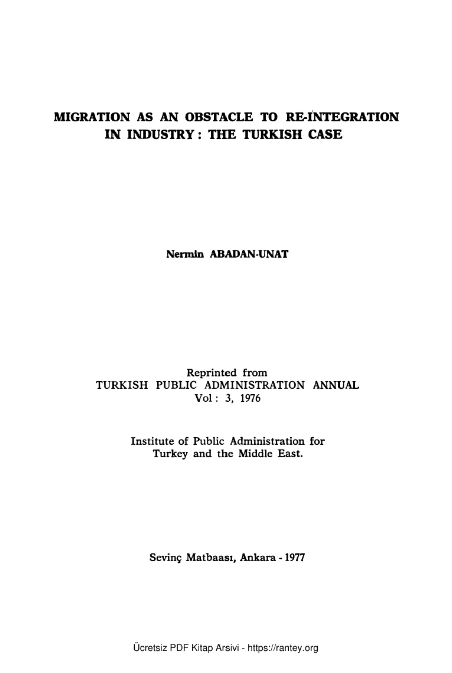 Unat Migration As An Obstacle to Re integration in İndüstry The Turkish Case kapak görseli