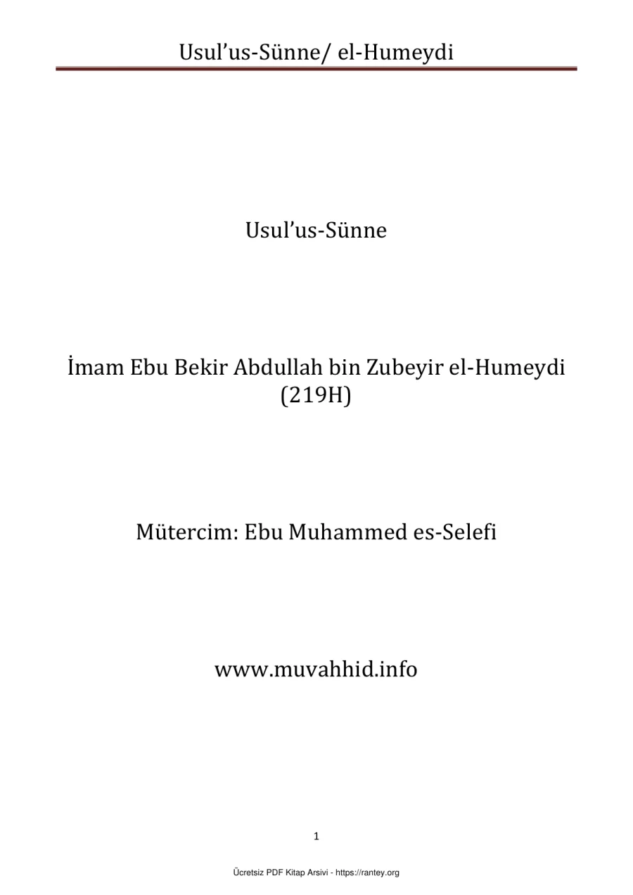 USULU S SÜNNE el Humeydi Ebu Abdulmumin Tekin Mıhçı kapak görseli