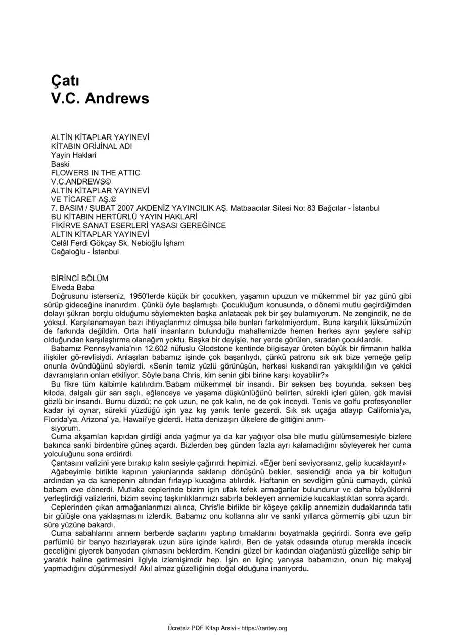 V C Andrews 1 Çatı kapak görseli