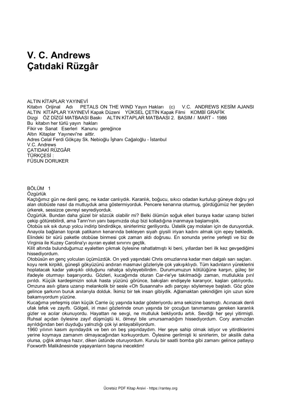 V C Andrews 2 Çatıdaki Rüzgr kapak görseli