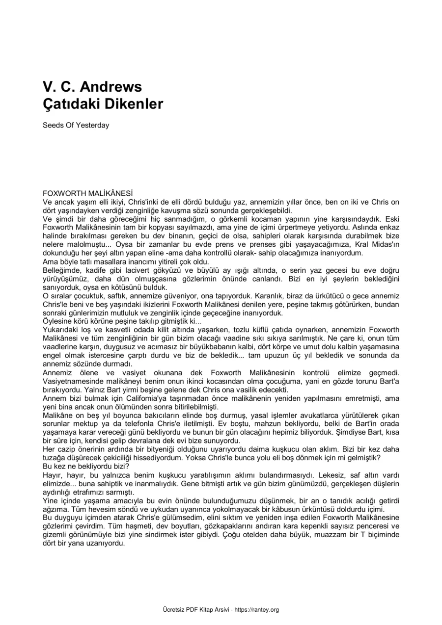 V C Andrews 4 Çatıdaki Dikenler kapak görseli