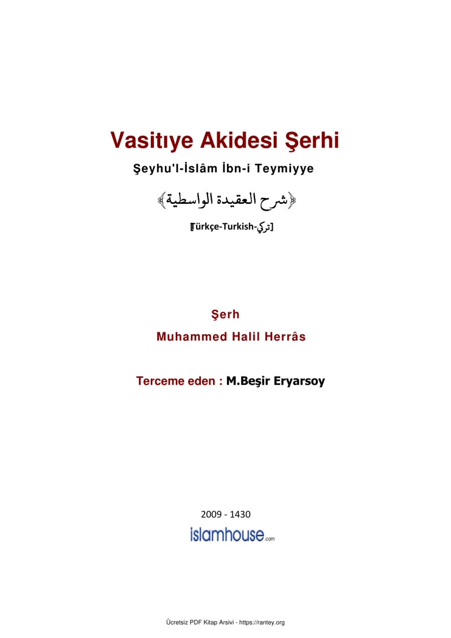 VASİTİYYE AKİDESİ ŞERHİ İbn i Teymiyye Ebu Abdulmumin Tekin Mıhçı 1 kapak görseli