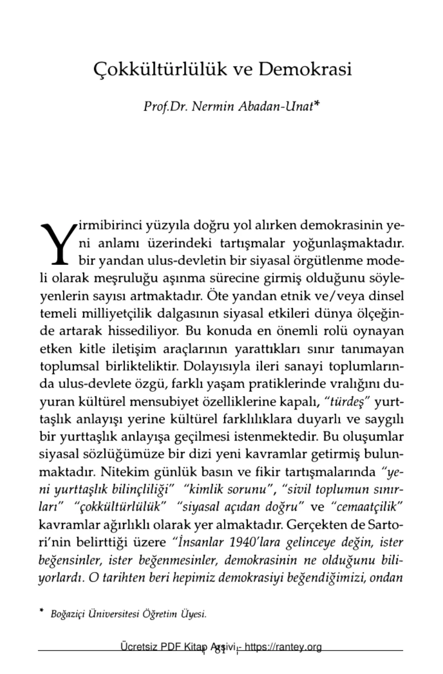 Çağdaş ve Demokratik Türkiye Arayışları Büke Yayınları Nermin Abadan Unat kapak görseli