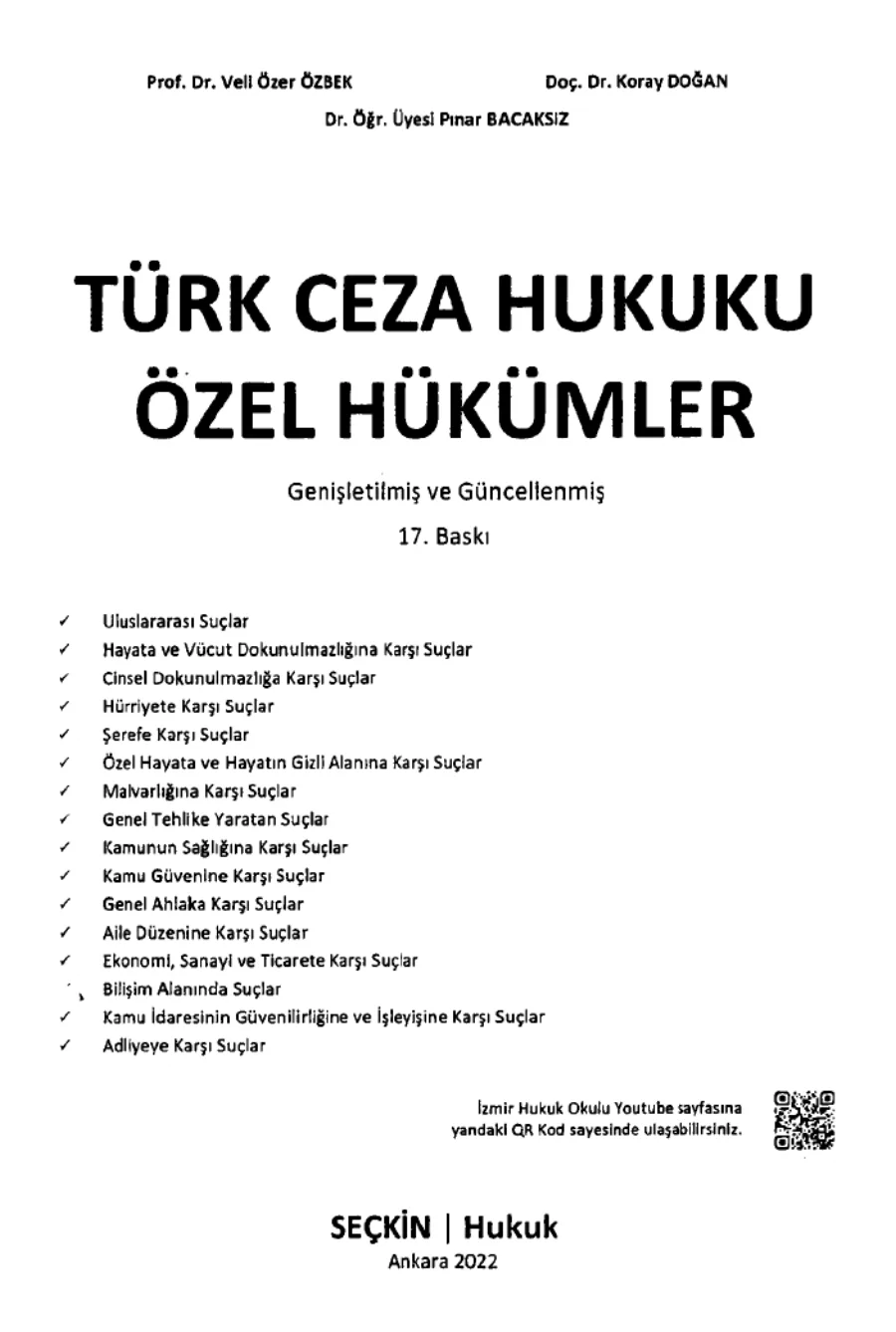 Türk Ceza Hukuku Özel Hükümler Seçkin Hukuk Yayınları kapak görseli