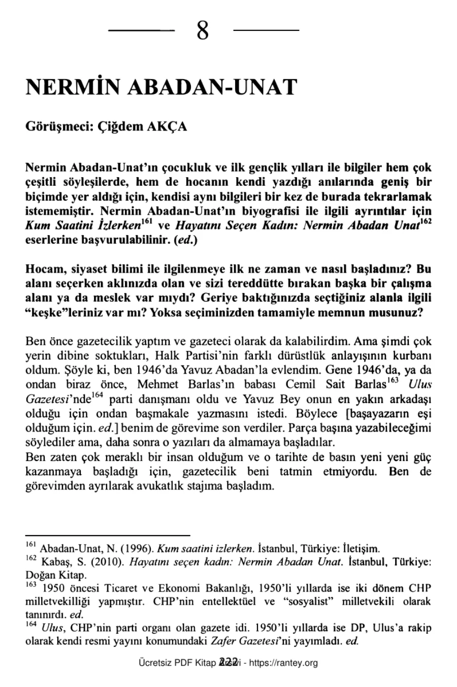 vd TürkiyedeSiyaset Bilimine Yön Verenler Bahçeşehir Üniversitesi Yayınları Nermin Abadan Unat kapak görseli