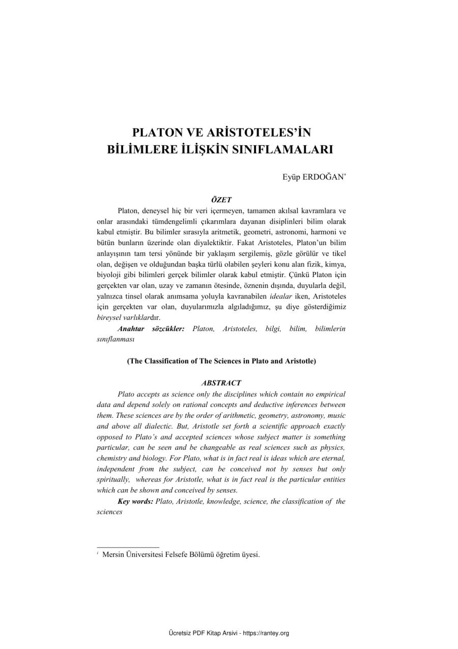 ve Aristotelesin Bilim Sınıflamaları kapak görseli