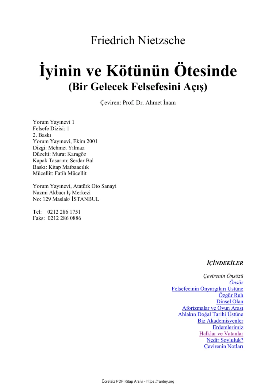 ve Kötünün Ötesinde kapak görseli