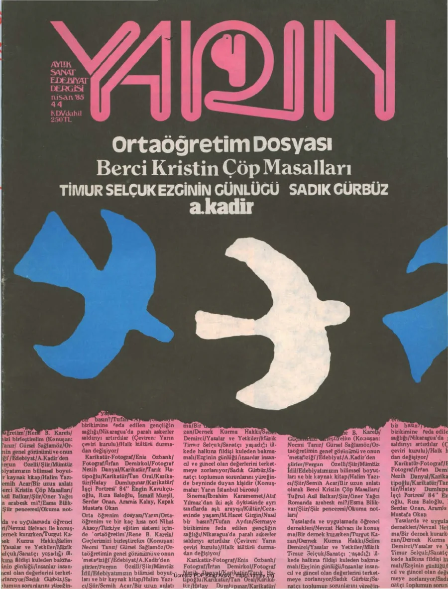 Yarın Sayı 44 Nisan 1985 kapak görseli