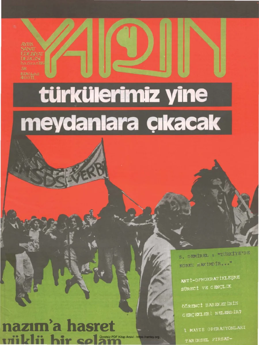 Yarın Sayı 58 Haziran 1986 kapak görseli