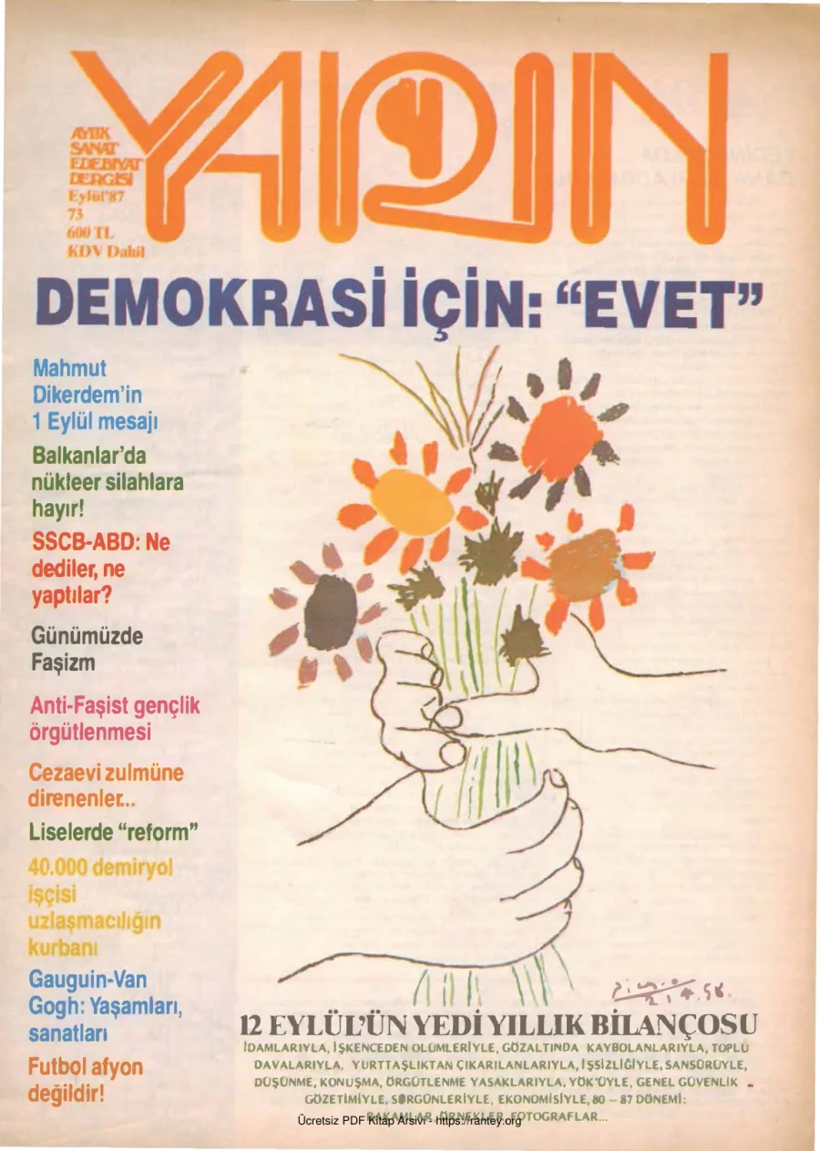 Yarın Sayı 73 Eylül 1987 kapak görseli