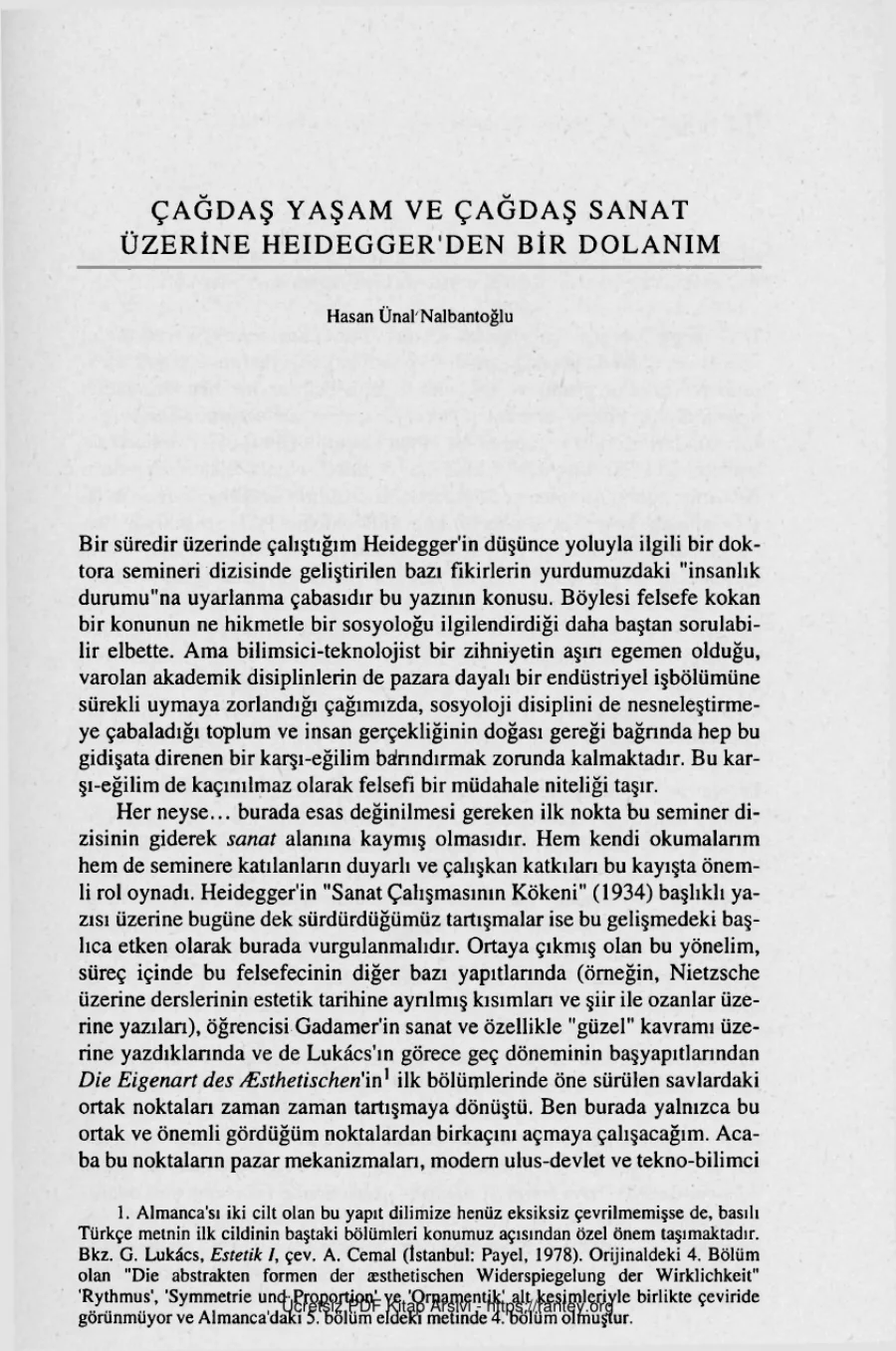 Yaşam ve Çağdaş Sanat Üzerine Heideggerden Bir Dolanım kapak görseli