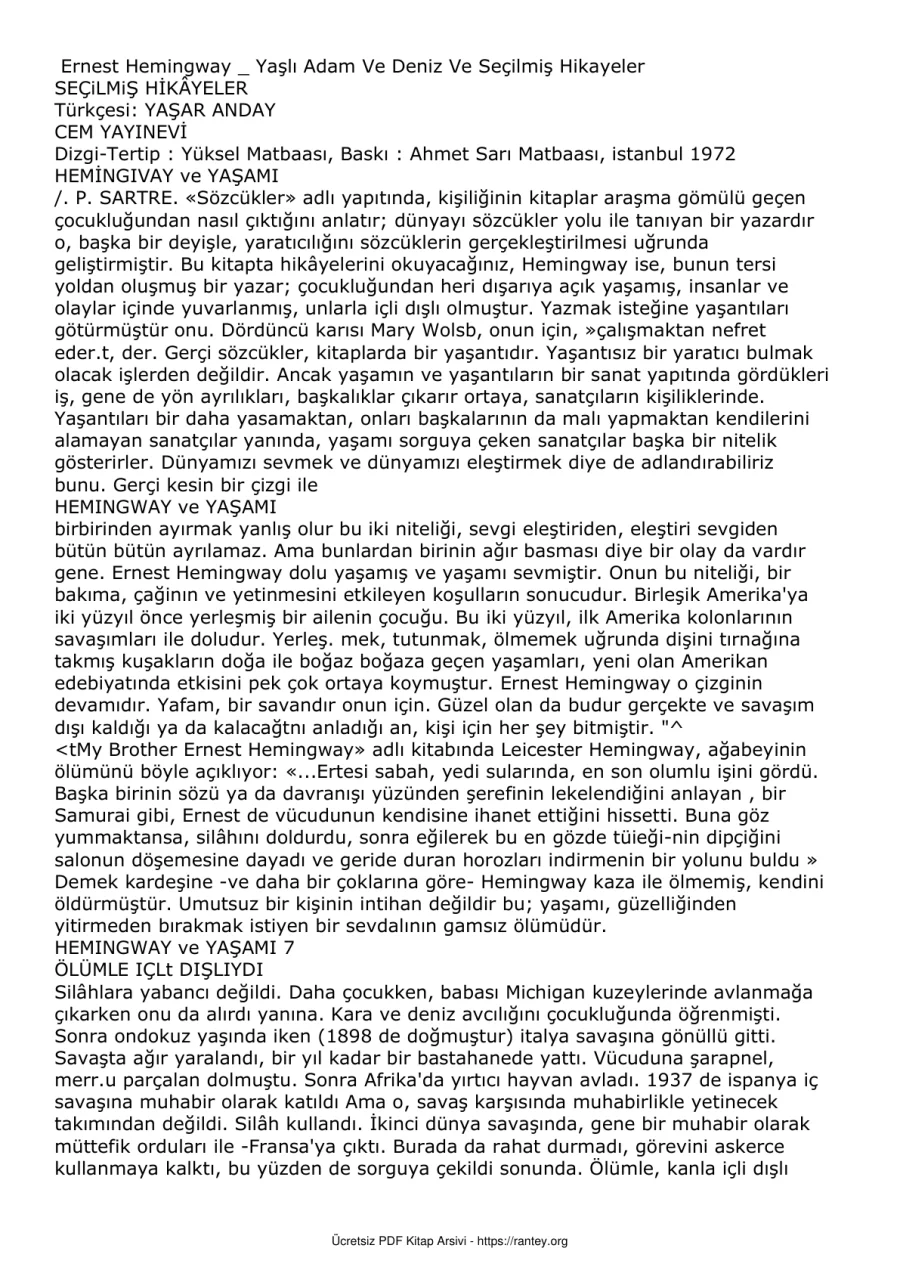 Yasli Adam Ve Deniz Ve Secilmis Hikayeler kapak görseli
