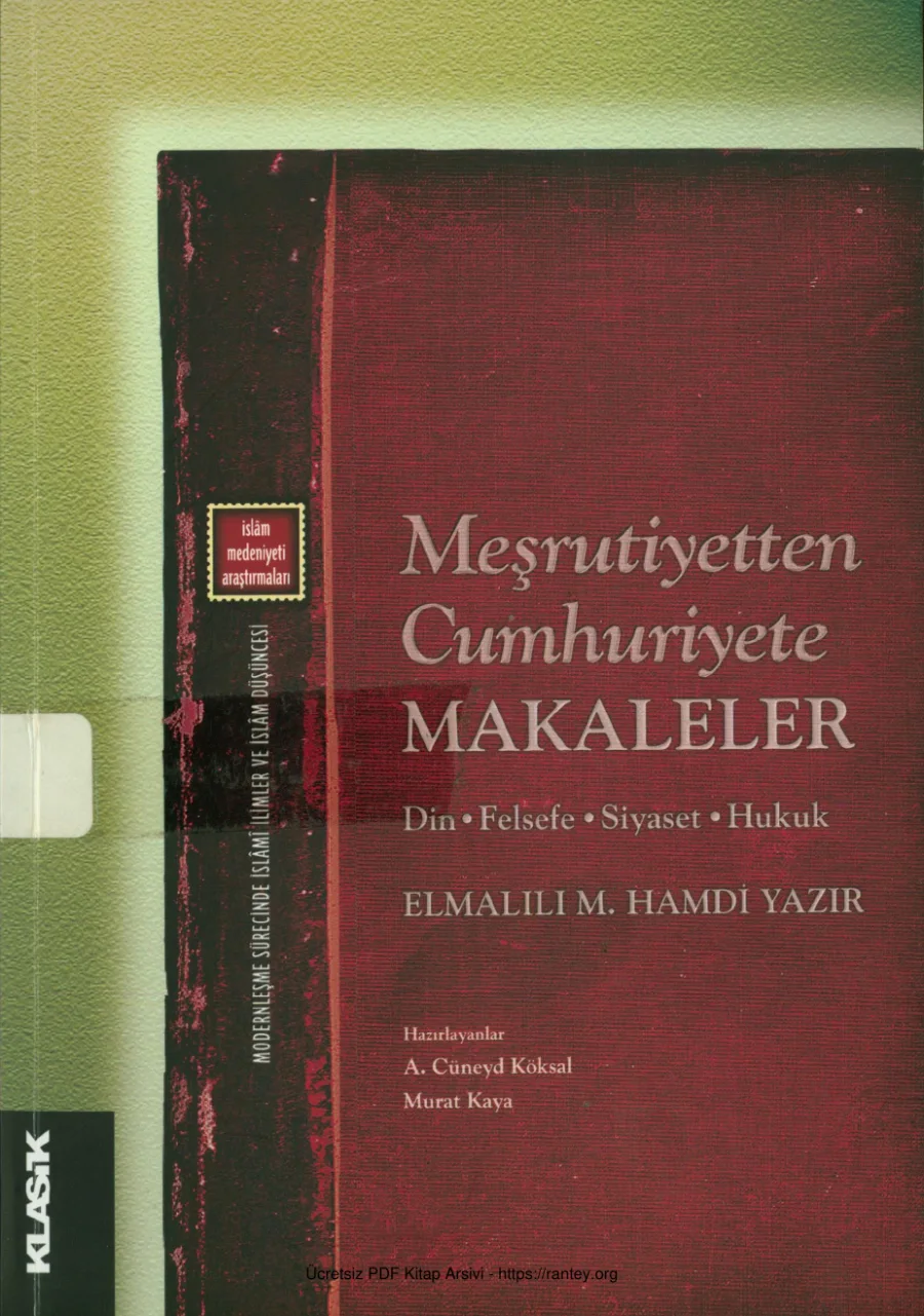 Yazır Meşrutiyetten Cumhuriyete Makaleler kapak görseli