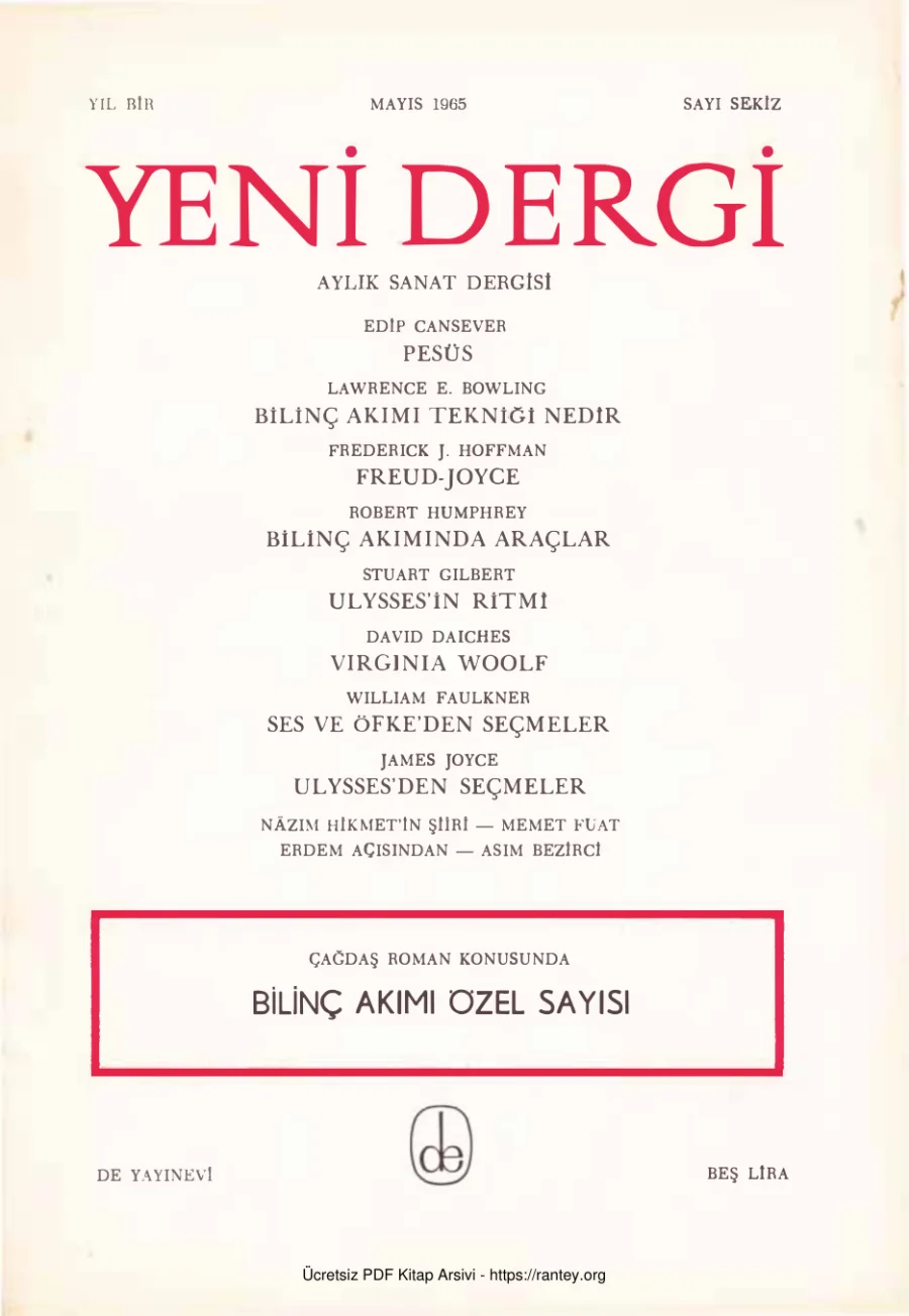 Yeni Dergi Yıl 1965 Sayı 8 Mayıs 1965 Bilinç Akımı Özel Sayısı kapak görseli
