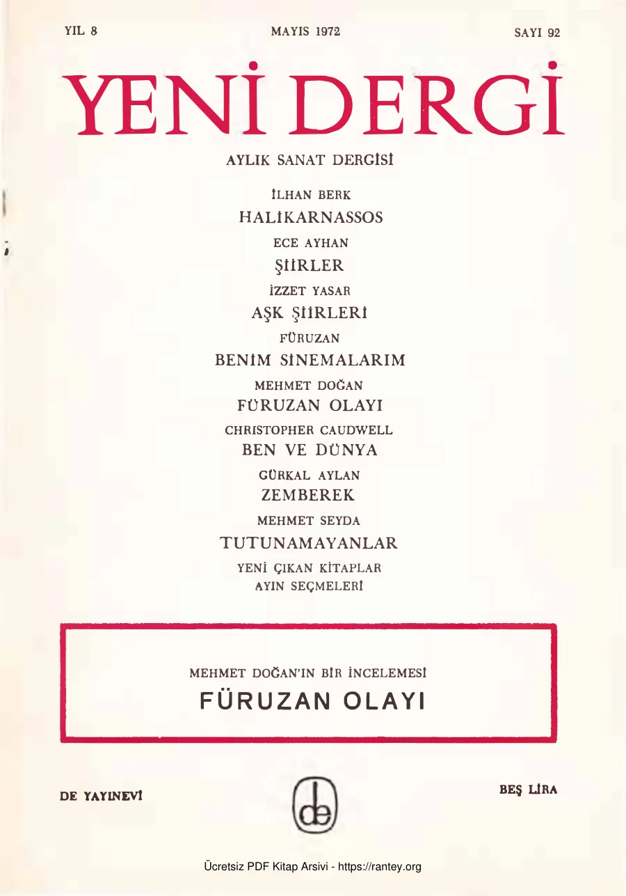Yeni Dergi Yıl 1972 Sayı 92 Mayıs 1972 Füruzan Olayı kapak görseli