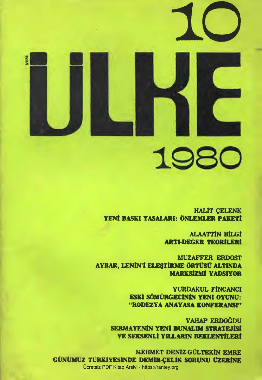 Yeni Ülke Sayı 10 Ocak Şubat Mart 1980 kapak görseli