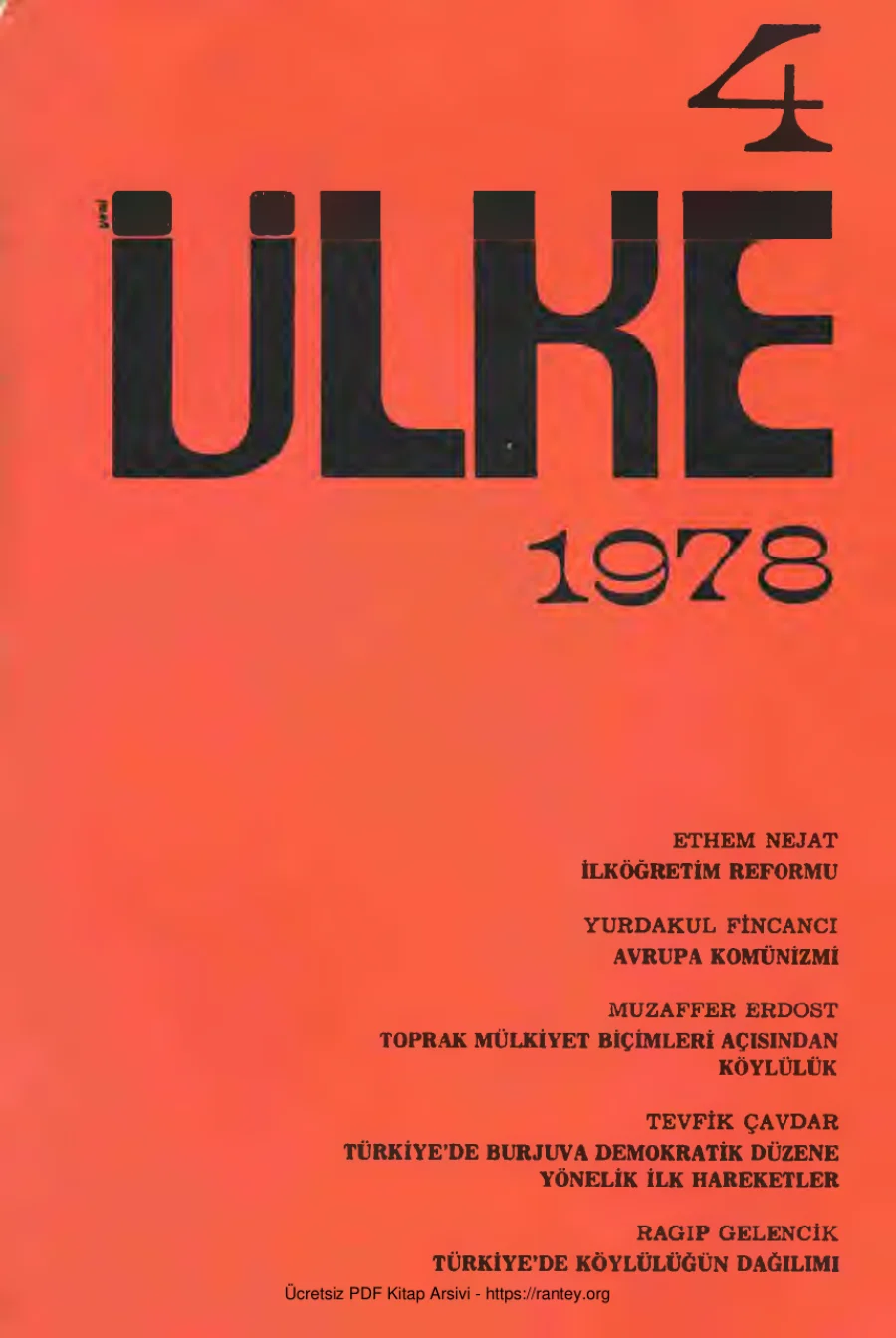 Yeni Ülke Sayı 4 Temmuz Ağustos Eylül 1978 kapak görseli