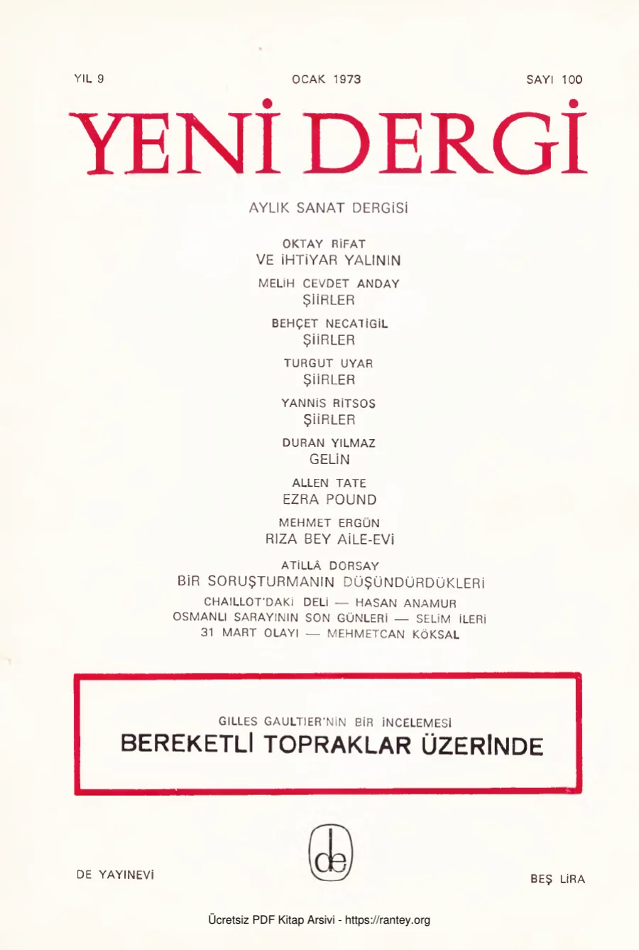 Yıl 1973 Sayı 100 Ocak 1973 Bereketli Topraklar Üzerinde İnceleme kapak görseli