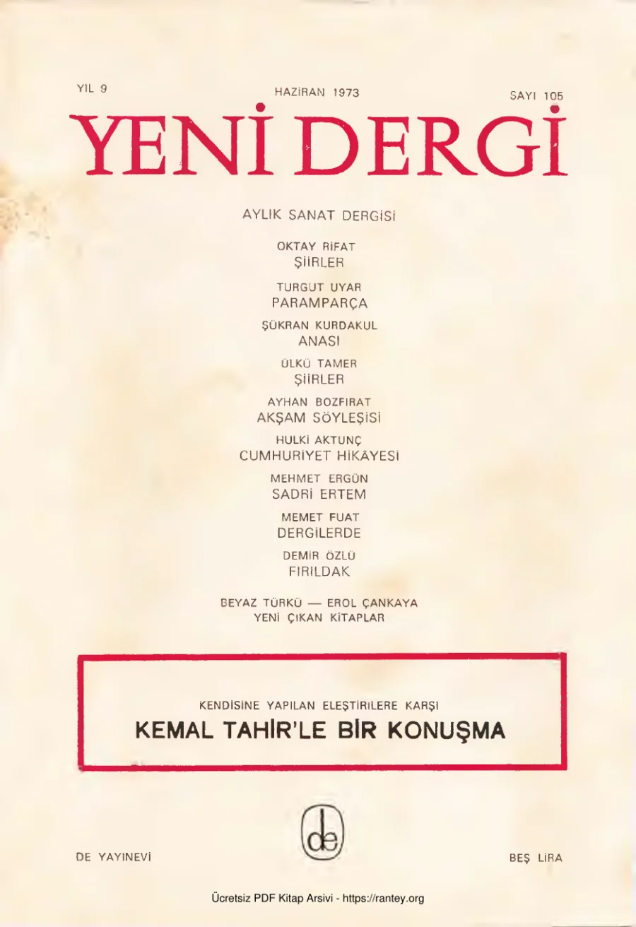 Yıl 1973 Sayı 105 Haziran 1973 Kemal Tahirle Bir Konuşma kapak görseli