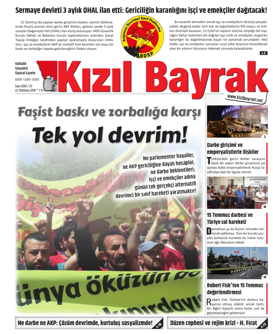 Yıl 2016 Sayı 27 22 Temmuz kapak görseli