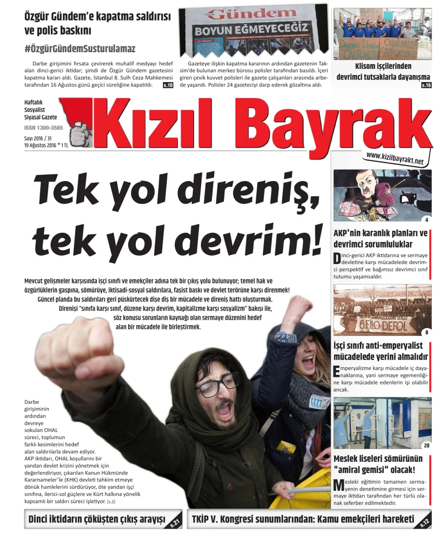 Yıl 2016 Sayı 31 19 Agustos kapak görseli