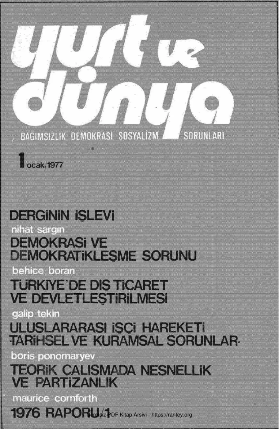 Yurt ve Dünya Sayı 01 - Ocak 1977 kapak görseli
