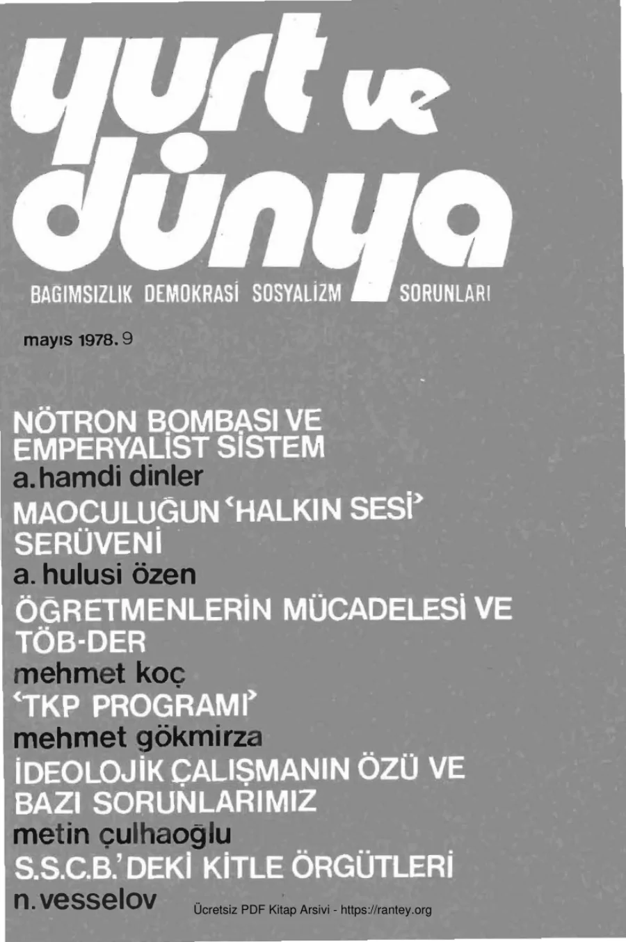 Yurt ve Dünya Sayı 09 - Mayıs 1978 kapak görseli