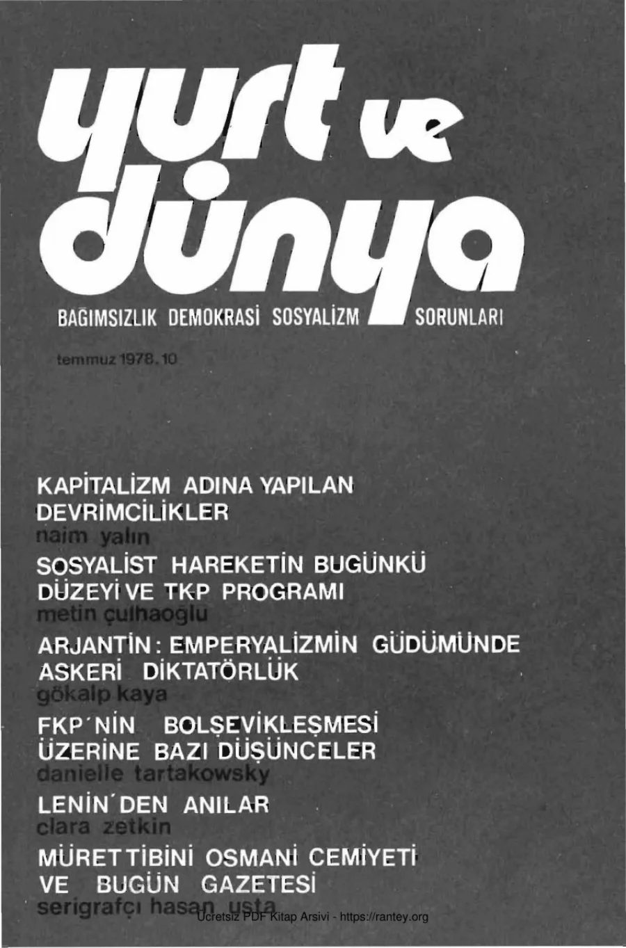 Yurt ve Dünya Sayı 10 - Temmuz 1978 kapak görseli